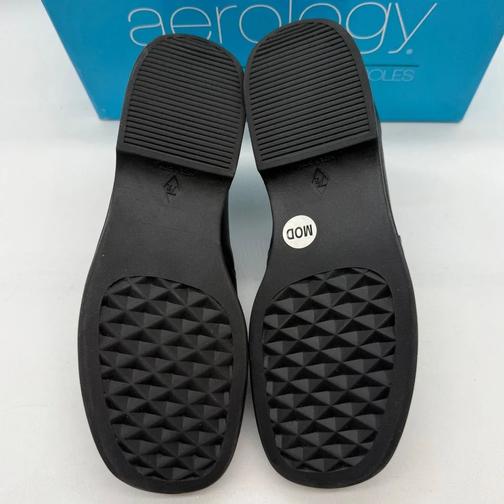 Aerology Aerosoles‎ Easy Time Black Leather Square Toe Loafers Womens 7.5M